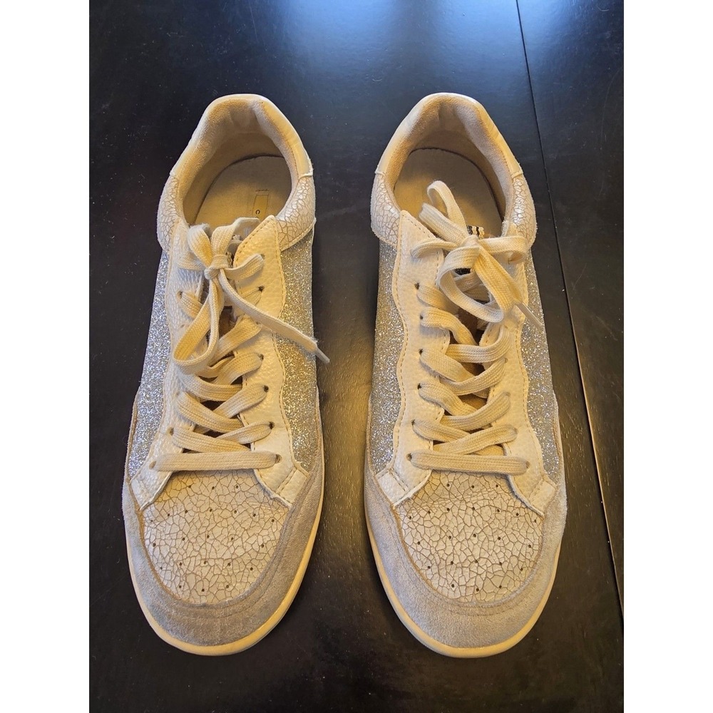 CORINA Glitter Crackle Low Top Sneakers Beige Silver‎ Lace Up Athletic Shoes 8